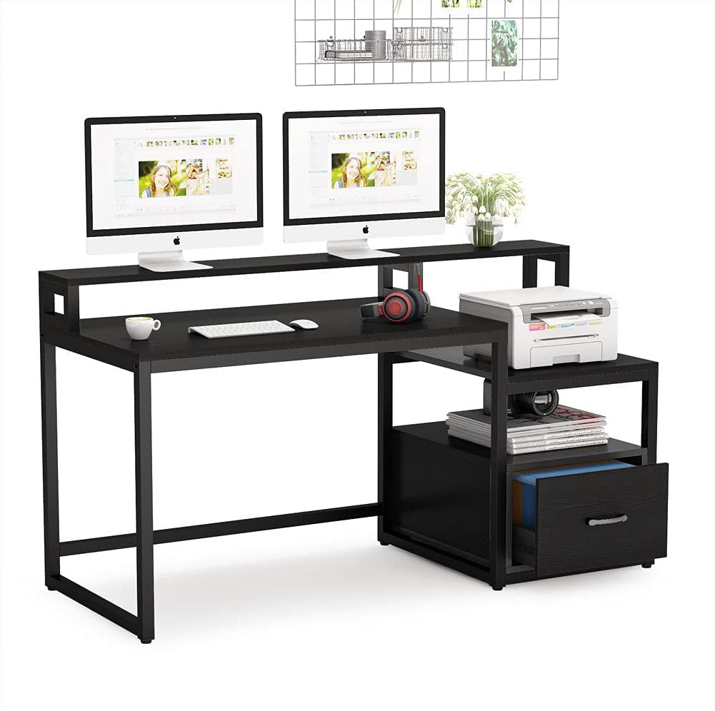 Tribesigns Computer Desk with File Drawer and Storage Shelves, 59 inch Vintage Large Home Office