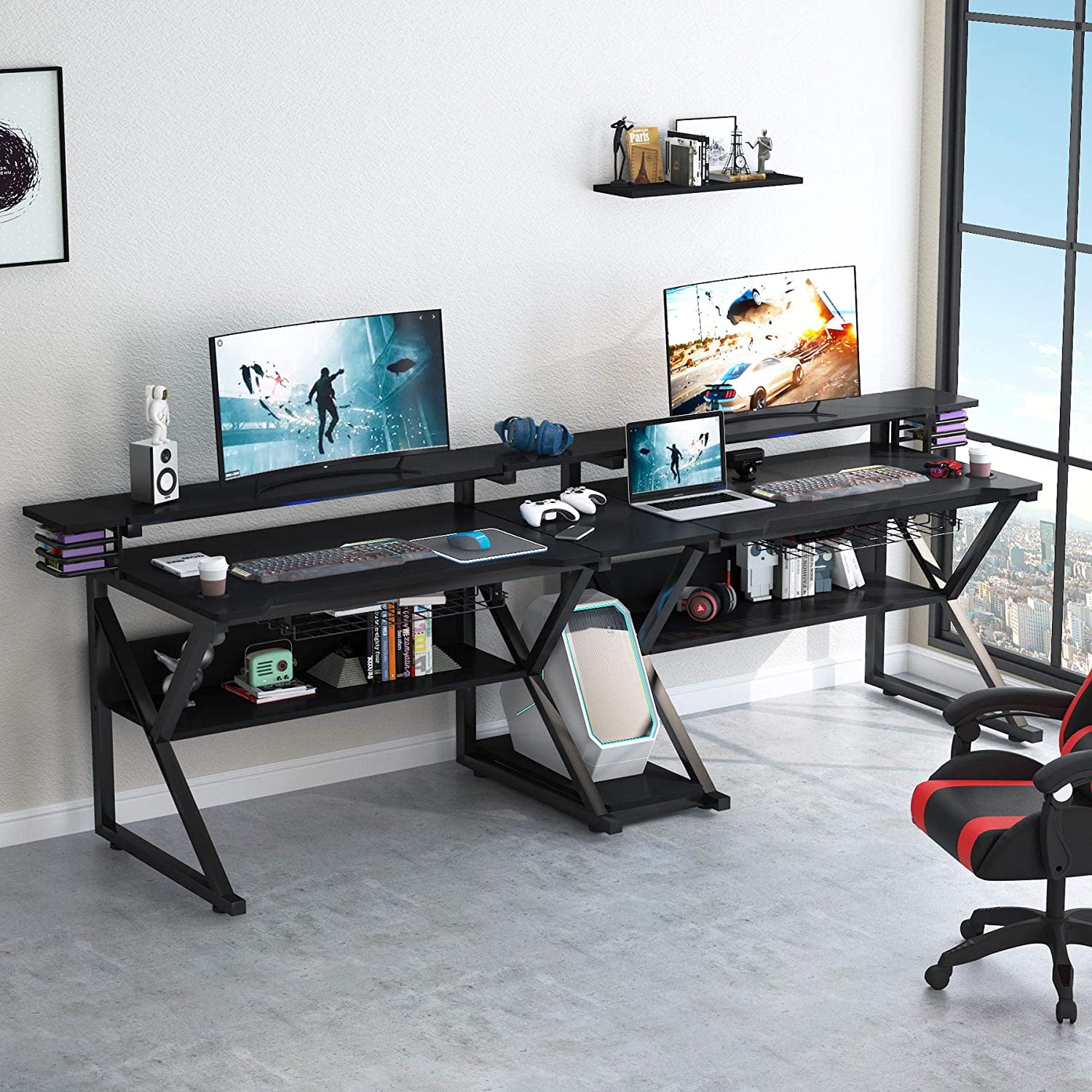 Bureau Lotus - Meuble, gain de place - Table, support pour PC, Gaming  Station - Portes, étagères, bibliothèque intégrée 