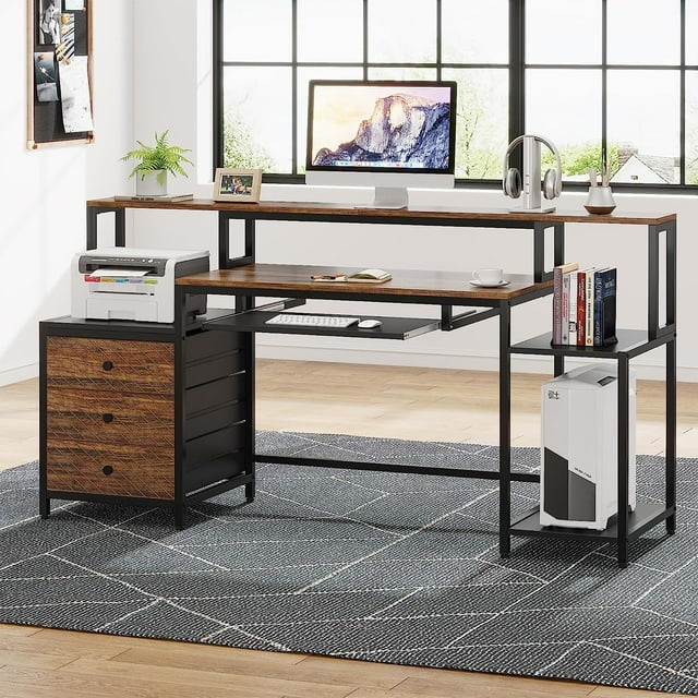 Tribesigns Computer Desk with 3 Drawers, Industrial 63 inches Home