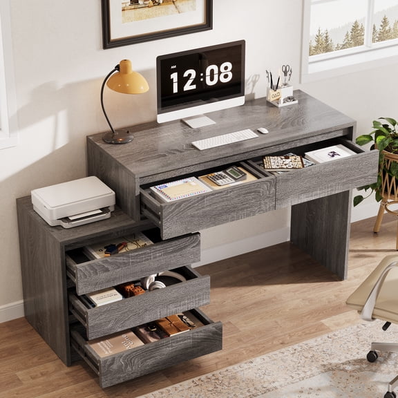 Tribesigns Computer Desk with 5 Drawers, Executive Home Office Desk with File Cabinet and Printer Stand