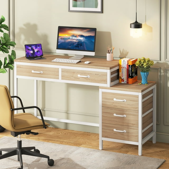 Tribesigns Computer Desk with 5 Drawers, Writing Desks Work Table with