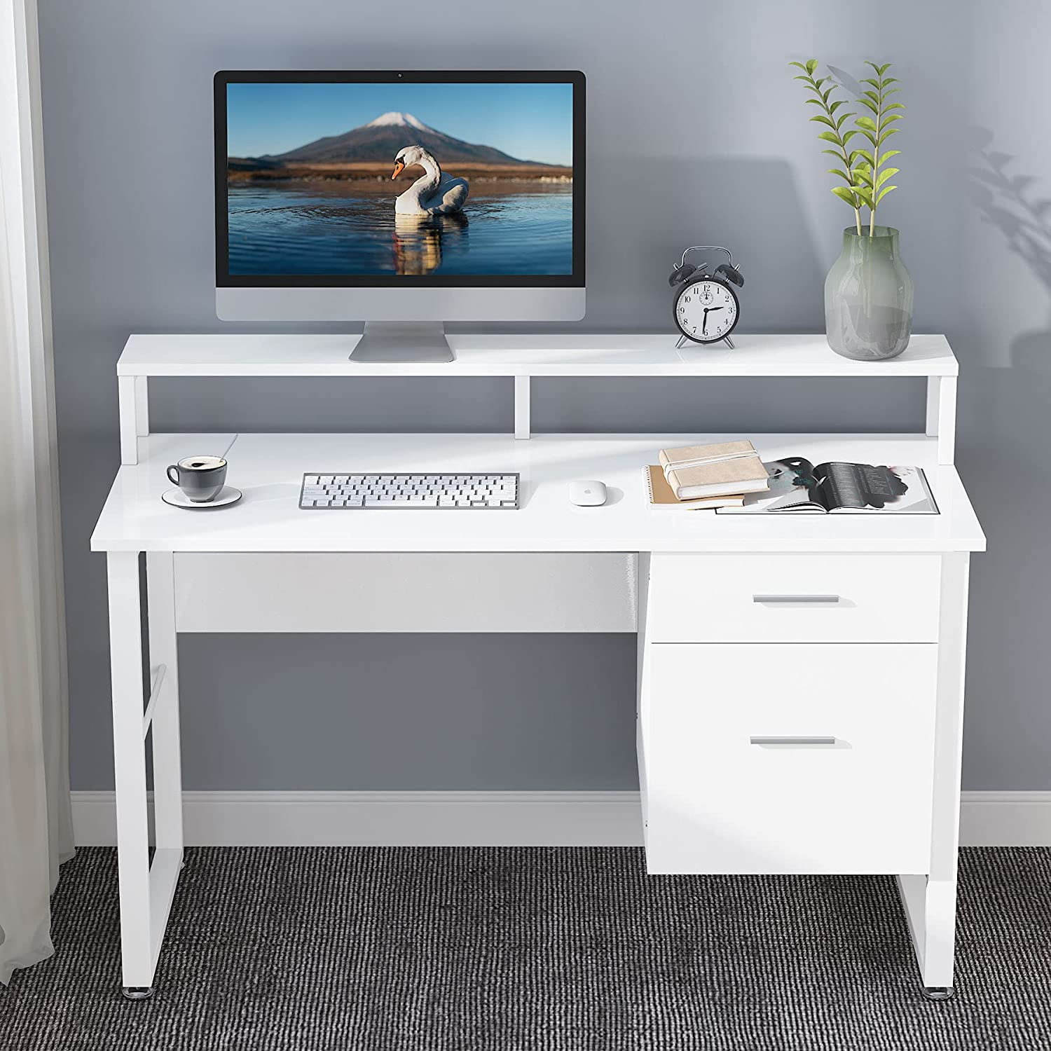 Tribesigns Computer Home Office Desk with Drawers, 47 Inch Small Desk ...