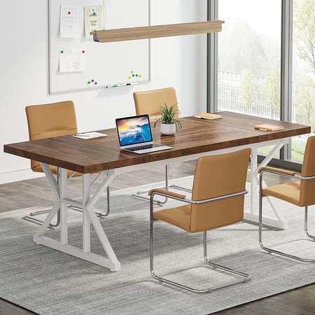 Tribesigns Conference Room Table, 70.86” x 31.49” Rectangle, Rustic Wood, Sturdy Construction, Color: Brown/White