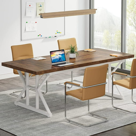 Tribesigns Conference Room Table, 70.86” x 31.49” Rectangle, Rustic Wood, Sturdy Construction, Color: Brown/White