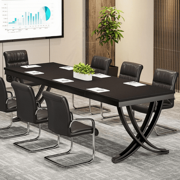 Tribesigns Conference Table for 6-8 People, 78 inch Rectangular Seminar Table with Strong Metal Frame, Business Desk for Office Conference Room, Black