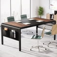 thumbnail image 1 of Tribesigns Conference Table, 63" W x 31.5" D Meeting Room Table Boardroom Desk for Office Conference Room, 5 ft Office Table with Storage Bag, Rustic Brown & Black, 1 of 5