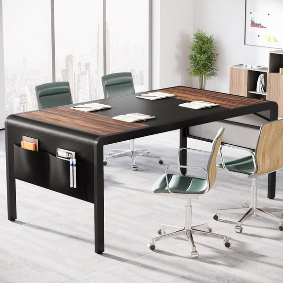 Tribesigns Conference Table, 63" W x 31.5" D Meeting Room Table Boardroom Desk for Office Conference Room, 5 ft Office Table with Storage Bag, Rustic Brown & Black