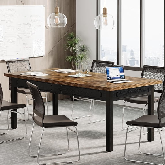 Tribesigns Conference Table, Rectangular Meeting Table for 4-6 People, Modern Business Seminar Table for Office, Brown