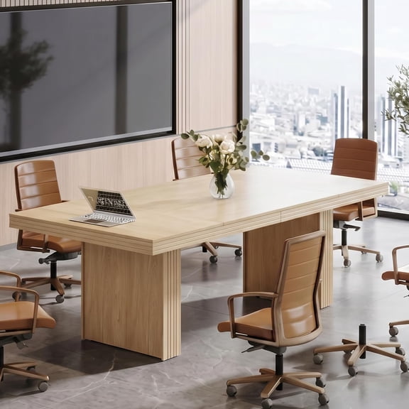 Tribesigns Conference Table for 4-6 People, 63-Inch Wooden Seminar Table, Meeting Room, Office, Natural