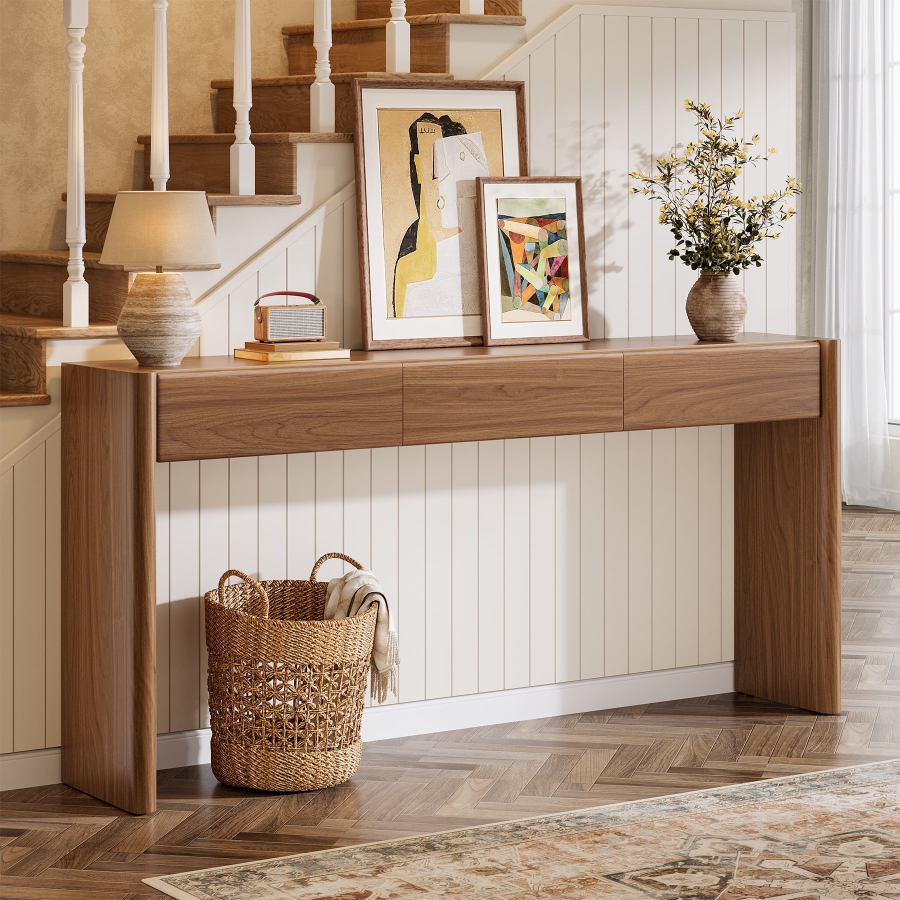 Tribesigns Console Table with 3 Drawers, 70.9" Wooden Entryway Table Behind Couch, Farmhouse Long Console Sofa Station with Storage for Entrance, Foyer, Hallway, Living Room, Easy Assembly (Brown)