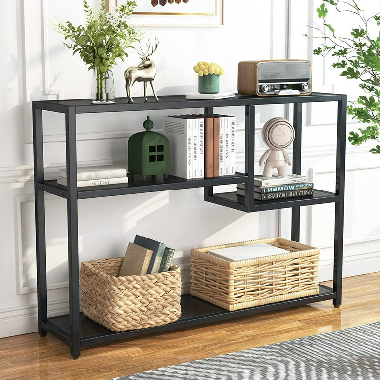 Tribesigns Console Table Small Black Entryway Table with Storage Shelves 43 Inch Vintage Entrance Table Behind Couch Table for Living Room