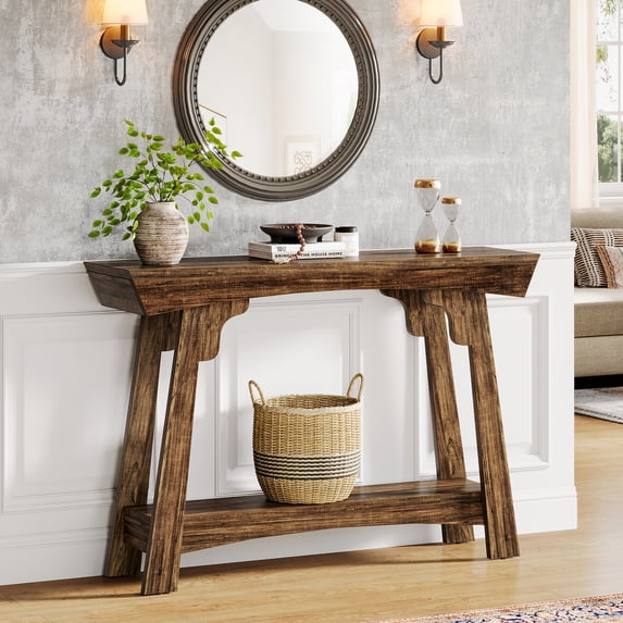 Tribesigns Console Table with Storage, 2-Tier Wood Entryway Table with Shelf, Farmhouse Narrow Sofa Table Behind Couch for Foyer, Hallway, Living Room, Rustic Brown