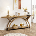 thumbnail image 1 of Tribesigns Console Table with Storage Shelf, 70.87" Sofa Table Behind Couch, 2-Tier Rustic Entryway Table with Half Moon Frame for Hallway (Wood), 1 of 6