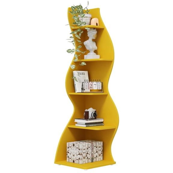 Tribesigns Corner Shelf, Modern 5-Tier Corner Bookshelf, Stylish Small Bookcase Plant Stand for Living Room, Home Office (Yellow)