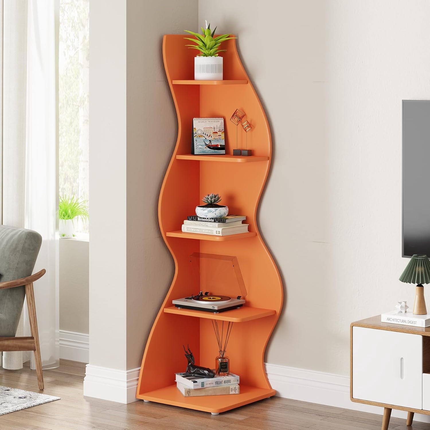Tribesigns Corner Shelf, Modern 5-Tier Wall Corner Bookshelf, Stylish ...