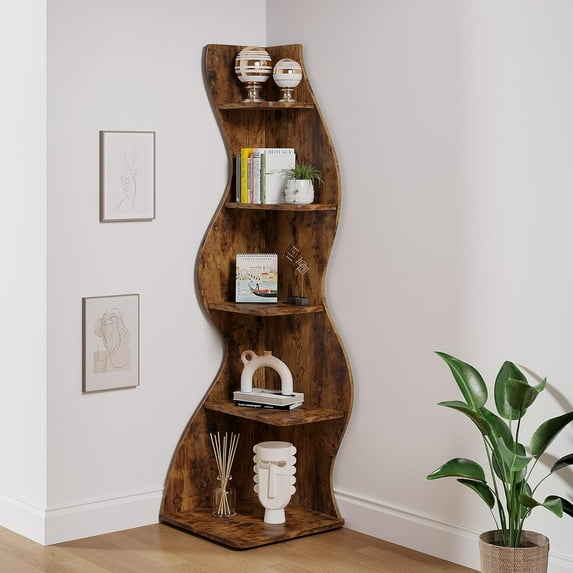 Tribesigns Corner Shelf, Modern 5-Tier Corner Bookshelf, Stylish Corner Bookcase Plant Stand (Rustic Brown)