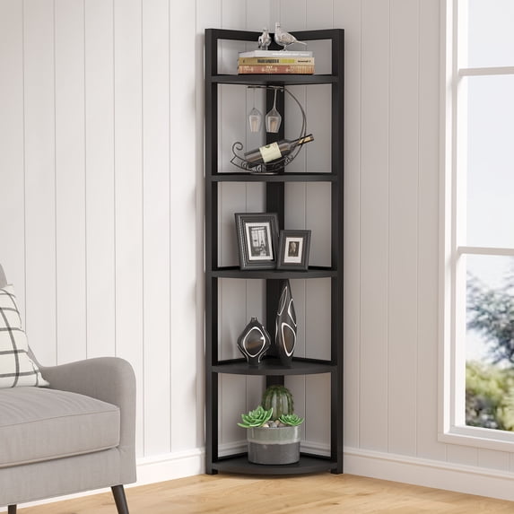 Tribesigns Corner Shelf stand,5 Tier Corner Bookshelf small Bookcase Plant Stand,Industrial Corner Storage Rack for Living Room Home Office Kitchen (Black)