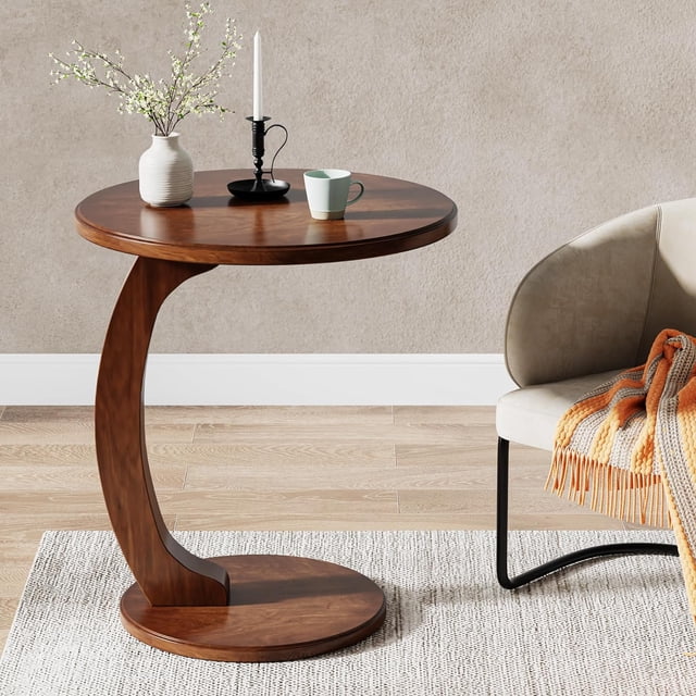 Tribesigns Couch Side Table, Wooden C-Shaped End Table, Mid-Century End ...