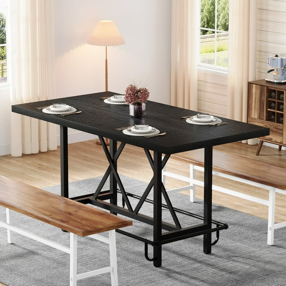 Tribesigns Counter Height Table for 6 with Metal Frame and Footrest