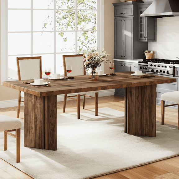 Finmind Dining Room Table for 4-6, 63" Farmhouse Wood Kitchen Table for Kitchen, Dark Brown