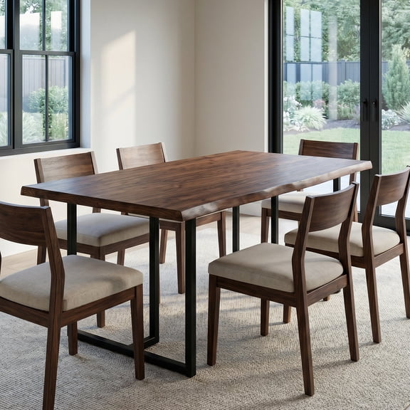 Tribesigns Dining Table for 46, 63" Solid Wood Table with Live-Edge Inspired Top, Industrial Rustic Design with U-Shaped Metal Legs & Crossbar Support