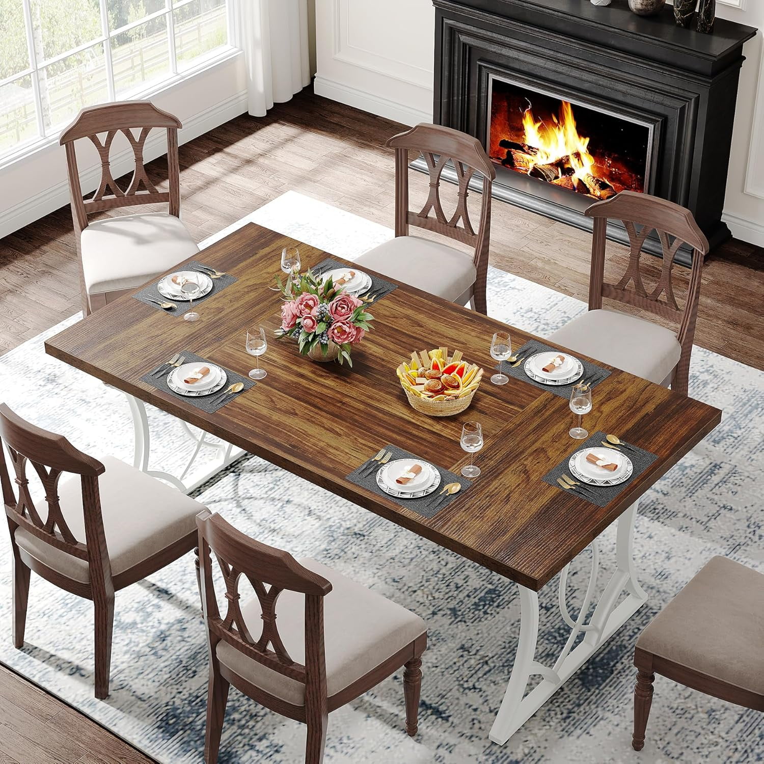 Tribesigns Dining Table for 6, 63-Inch Rectangular Wood Kitchen Table ...