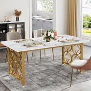 Tribesigns 70.9 inch Dining Room Table Modern White Gold Kitchen Table for 6 People - Walmart.com