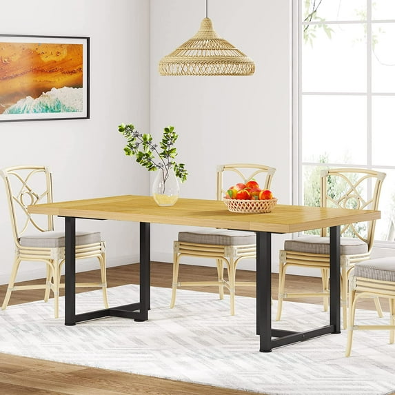 Tribesigns Dining Table Kitchen Table for 6, Rectangular Table with Steel Legs Metal Frame, Farmhouse Kitchen Table for Dining Room, Kitchen, Home Furniture (Rustic Oak & Black)