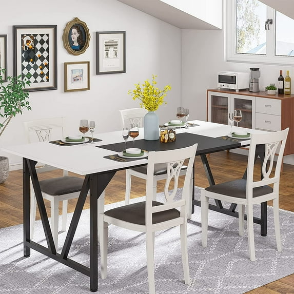 Tribesigns Dining Table, Modern Wood Dining Room Table, Large Rectangle Kitchen Table with Splice Board, Heavy-Duty Metal Dinner Table for 6-8 Peoples (Walnut/Black)