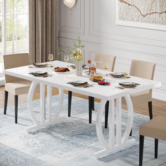 Tribesigns Dining Table Seats 4-6, 63 in. Kitchen Table Dinner Table with Heavy Duty Metal Frame, Large Executive Desk Computer Desk for Home Office