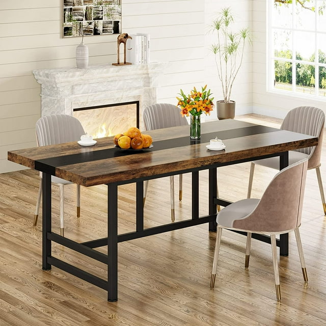 Tribesigns Farm Country Style Wooden Dining Table, Six Seater, Modern Kitchen Furniture, 70 Inch ...