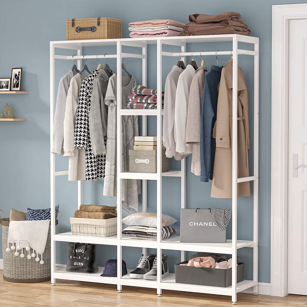 Tribesigns Open Shelf Wooden Portable Modern Closet Organizer, Double ...