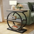 thumbnail image 1 of Tribesigns End Table, Narrow End Table with 3 Storage Shelves, Wood Side Table with Black Metal Frames, 1 of 8