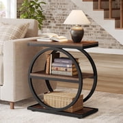 Tribesigns Industrial Sofa End Table, Narrow Wooden Sofa Table with 3 Storage Shelves, Brown & Black