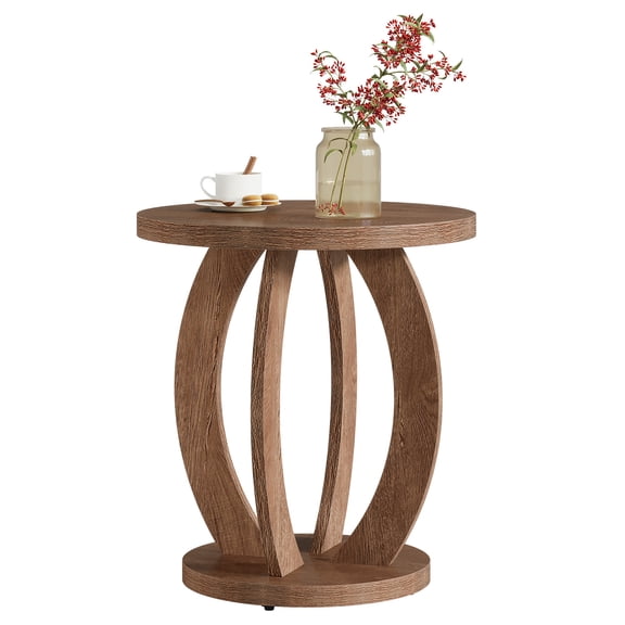 Tribesigns End Table, Round Side Table with Storage, Farmhouse Nightstand Bedside with Round Tabletop, Accent End Table for Living Room Bedroom Small Space, Wooden Accent Furniture, Rustic Brown