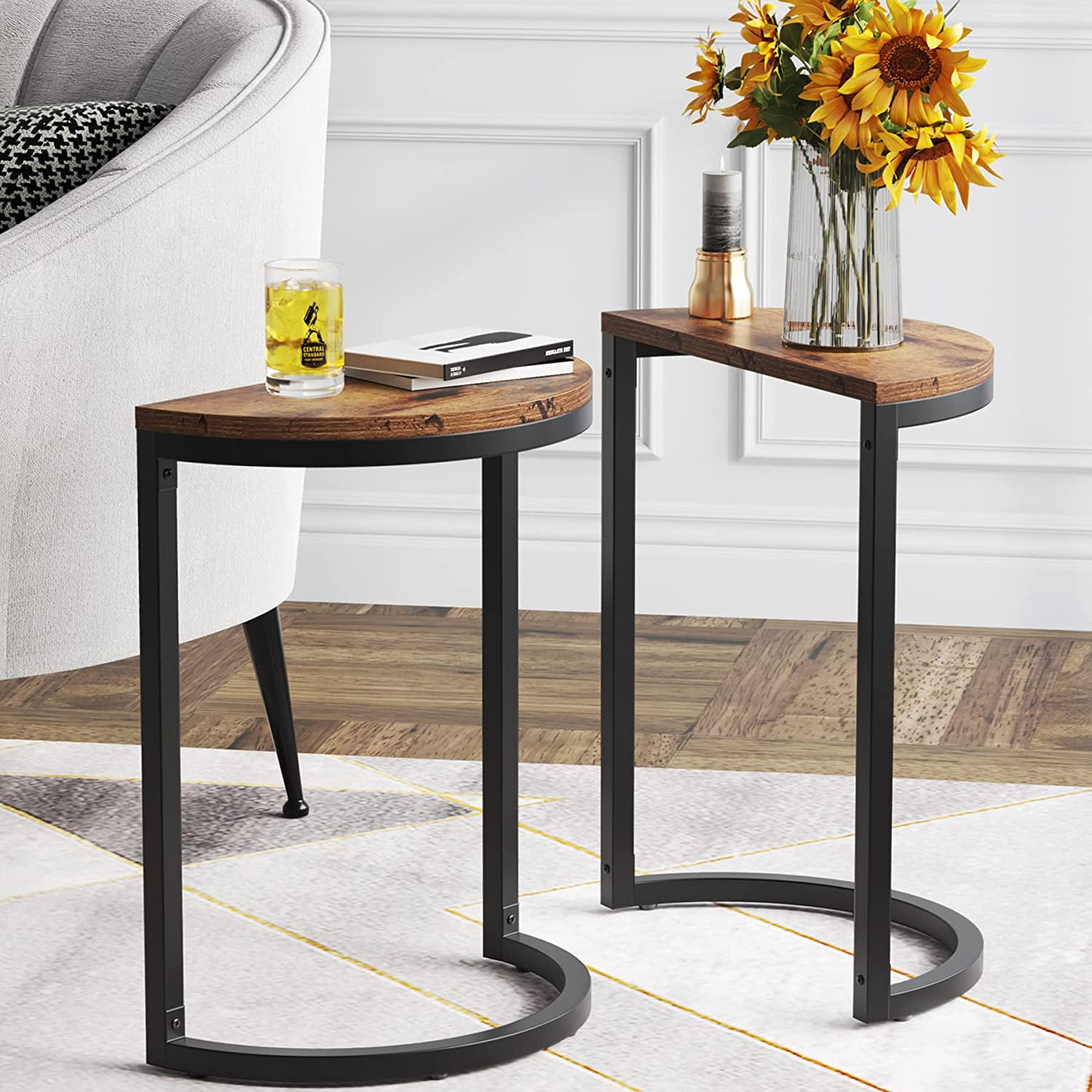 Tribesigns End Table Semi Circle Set of 2, Small Half Round Side Tables