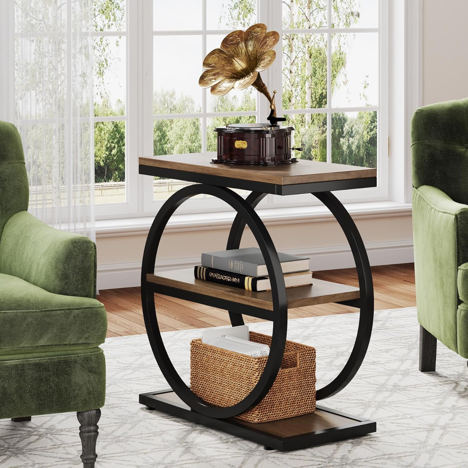Wooden Side Table Tribesigns End Table For Living Room, 4-Tier