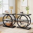 thumbnail image 1 of Tribesigns End Table, Wood Side Table with Black Metal Frames, Narrow End Table with 3 Storage Shelves for Living Room, 1 of 7