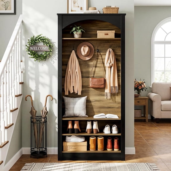 Tribesigns Entryway Hall Tree, 74.8" Tall Narrow Coat Rack with 3-Tier Shoe Rack