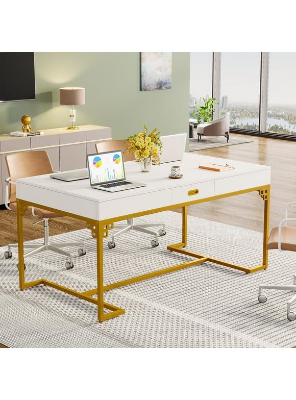 Tribesigns Executive Desk, 63” W x 31.5” D Large Office Desk, Rectangular Conference Table Meeting Room Table