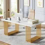 Finmind 70.9" Executive Office Desk, Modern Computer Desk with Gold Metal Legs, White