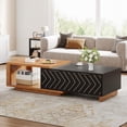 thumbnail image 1 of Tribesigns Extendable Coffee Table with 2 Storage Drawers, Dual-Tone Center Table with Sliding Tabletop, Multi-functional Hidden Storage Rectangle Cocktail Table for Living Room, Light Brown & Black, 1 of 5