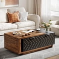 thumbnail image 1 of Tribesigns Extendable Coffee Table with 2 Storage Drawers, Dual-Tone Center Table with Sliding Tabletop, Multi-functional Hidden Storage Wooden Rectangle Cocktail Table for Living Room, Brown & Black, 1 of 5