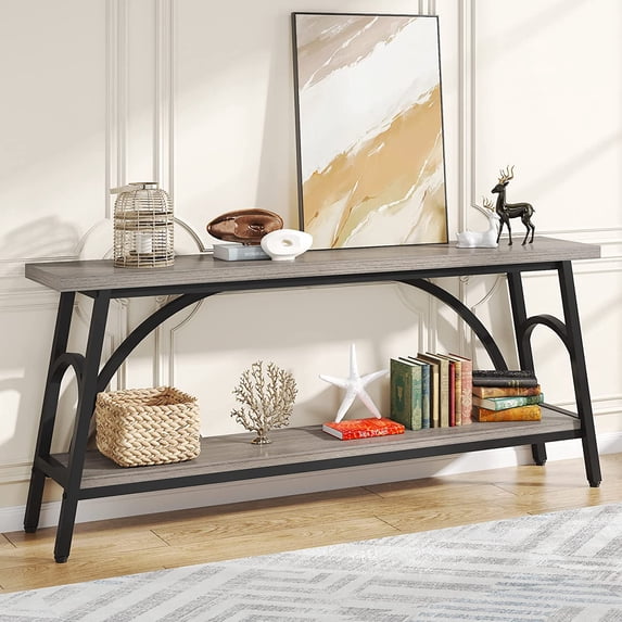 Tribesigns Extra Long Console Table, 70.8” Narrow Sofa Table Entryway Table with 2 Tier Wood Shelves