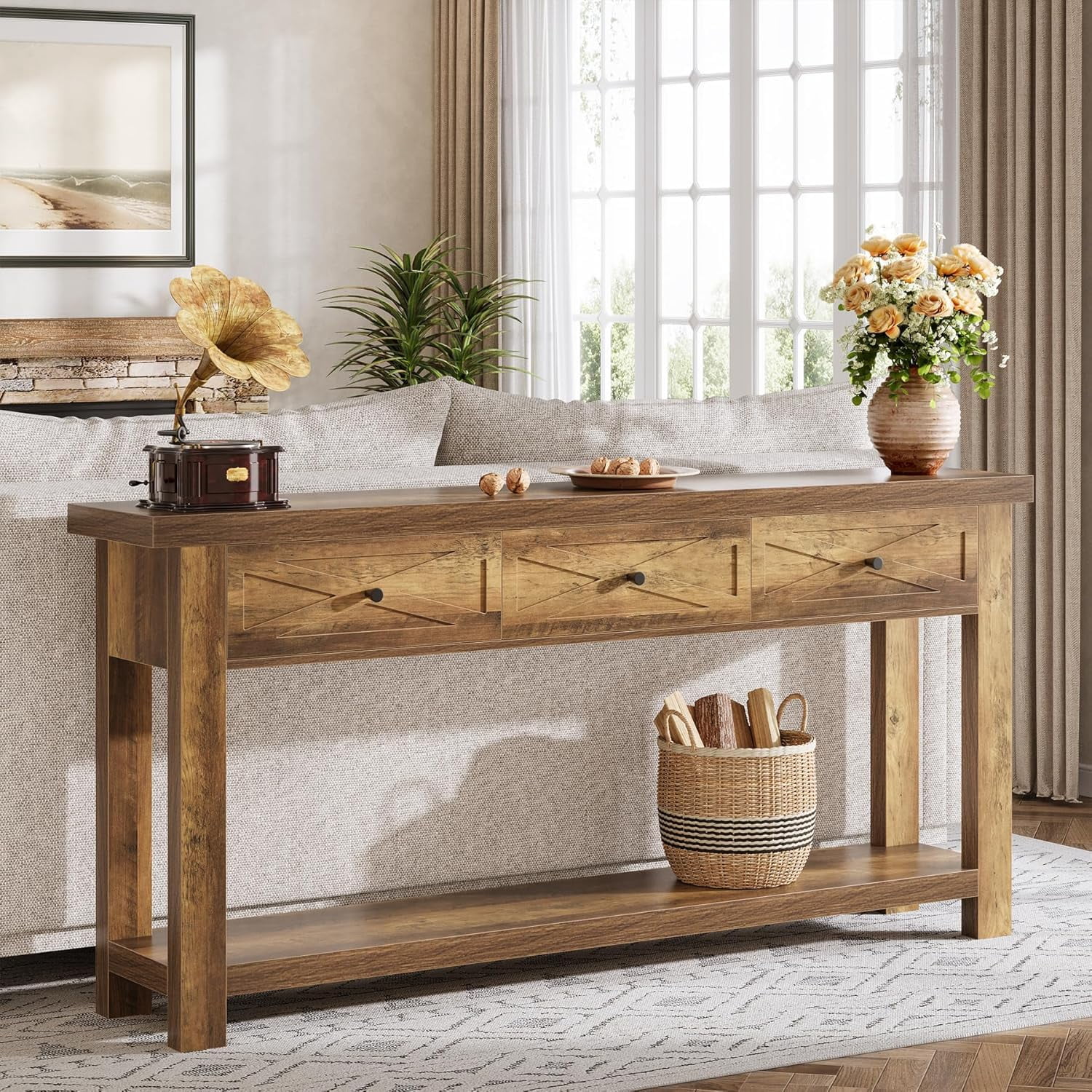 Tribesigns Extra Long Console Table, 70.9” Farmhouse Entryway Table with 3 Drawers