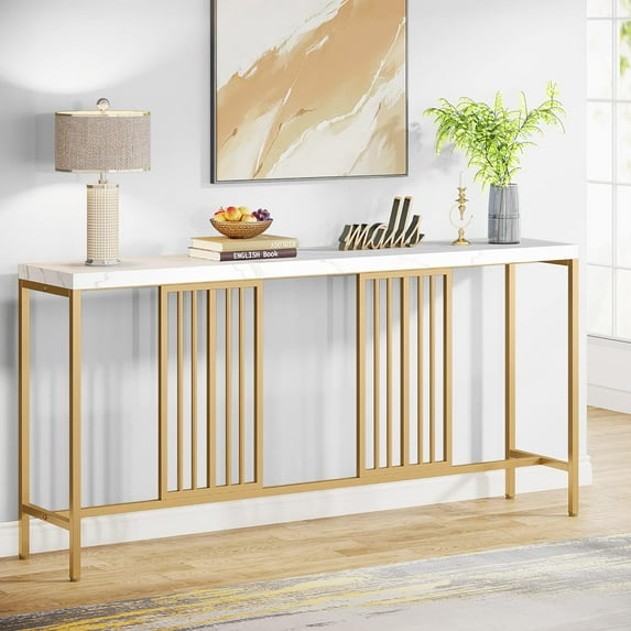 Tribesigns Extra Long Console Table, 70.9 Inch Narrow Console Table for Entryway, Living Room, White & Gold