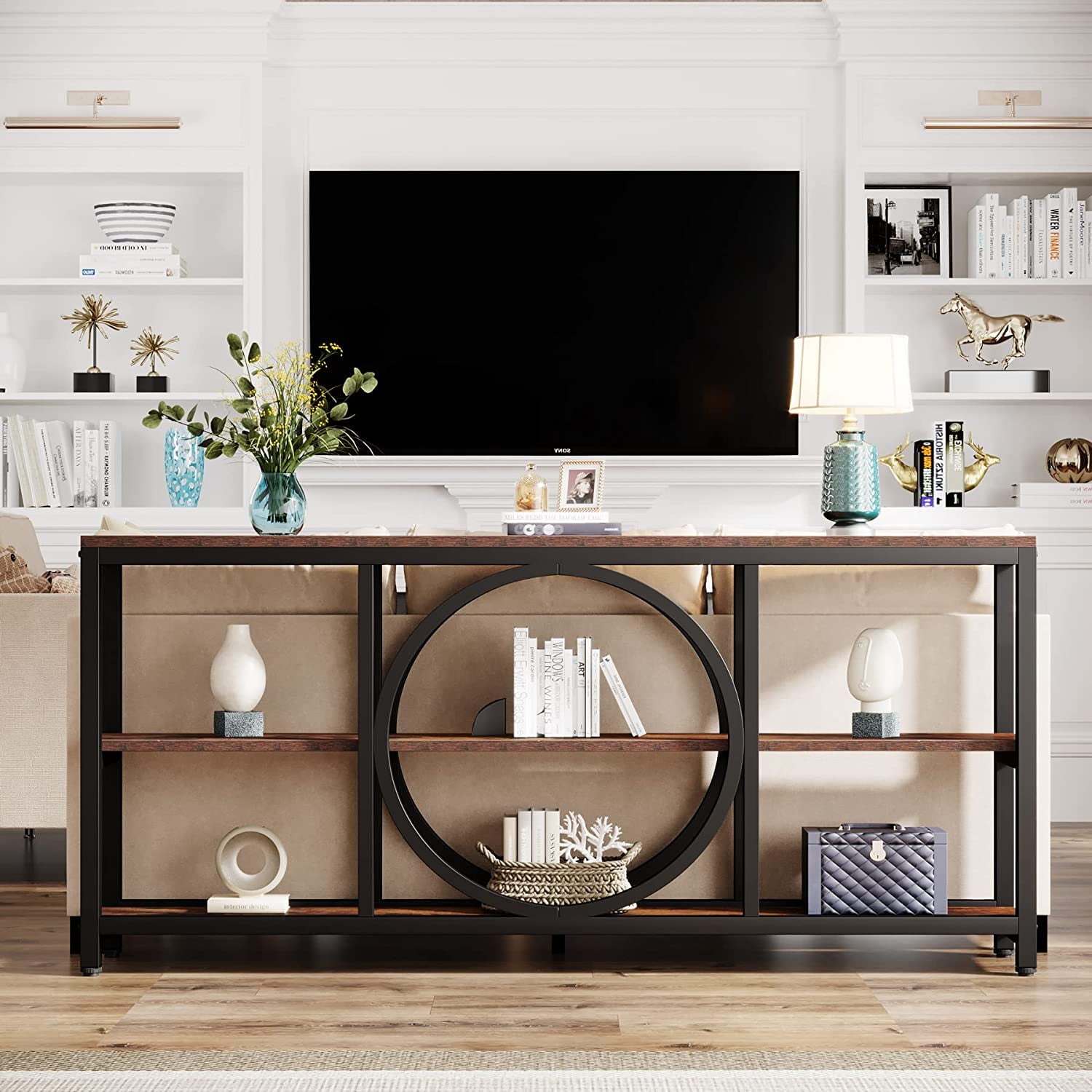 Tribesigns 70.9 inch Console Table with 3 Tier Shelves, Industrial ...