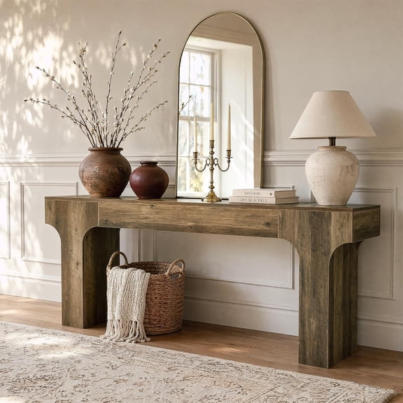 Tribesigns Extra Long Console Table for Entryway, 79-Inch Farmhouse Wooden Couch Table Arched Design for Living Room, Rustic Brown