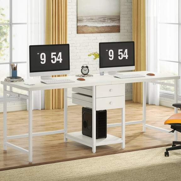 Tribesigns Extra Long Desk with 2 Drawers, 79-Inch Double Desk Two Person Desk Long Computer Desk with Storage Shelves for Home Office, White