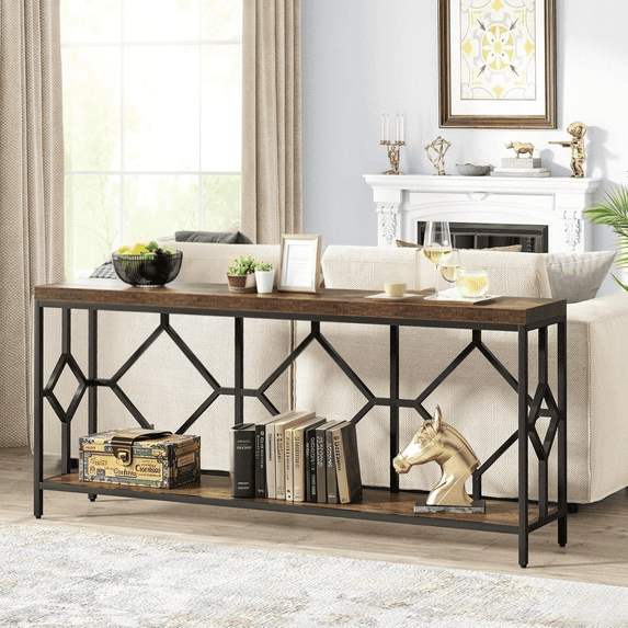 Tribesigns Extra Long Sofa Table, 71 Inch Narrow Long Console Tables Behind Couch Table with Open Storage Shelf